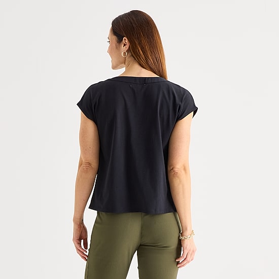 Liz Claiborne Womens Tall V Neck Short Sleeve Satin Blouse