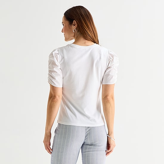 Liz Claiborne Womens Tall Crew Neck Elbow Sleeve Blouse