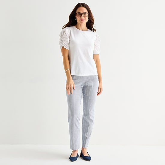 Liz Claiborne Womens Tall Crew Neck Elbow Sleeve Blouse