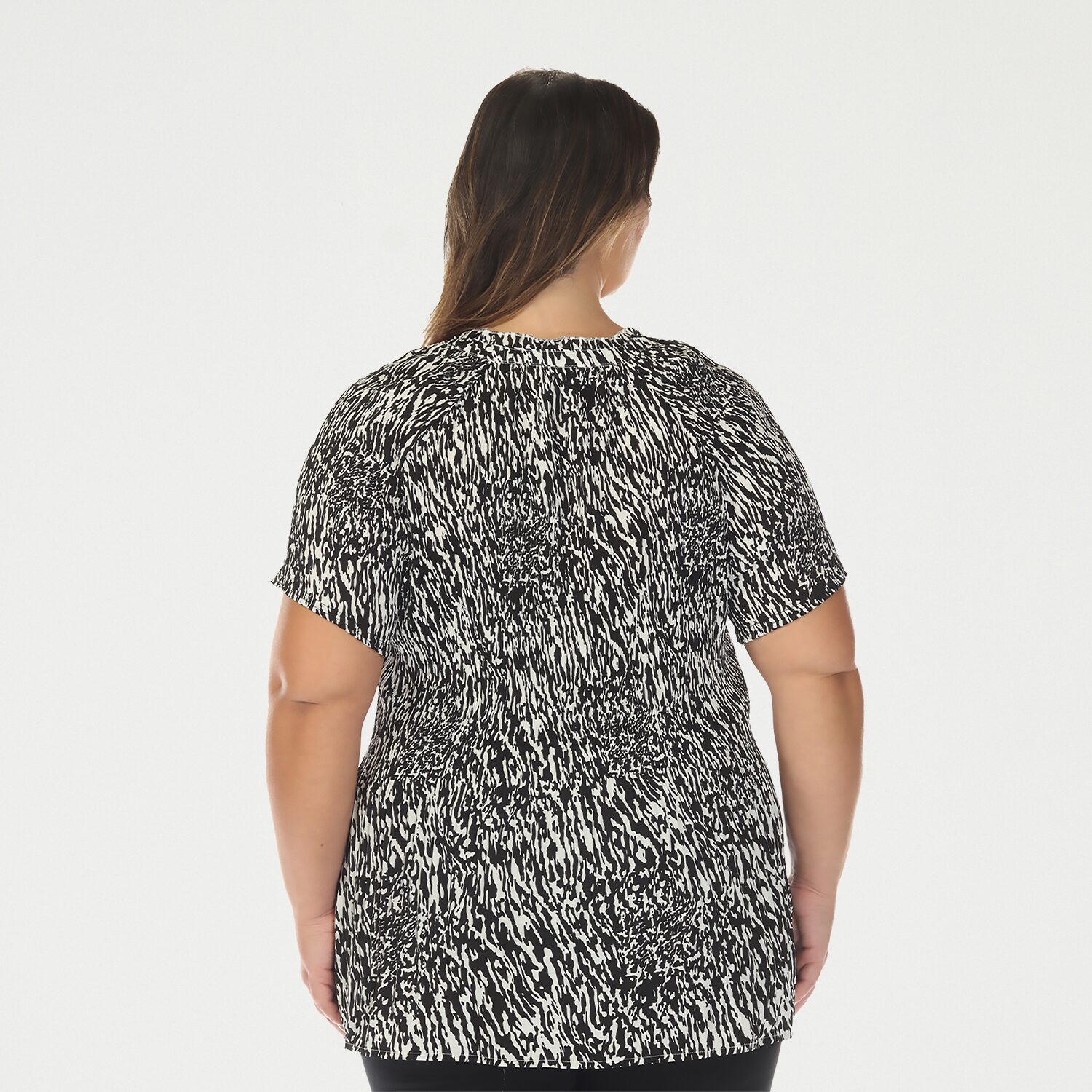 White Mark Printed Womens Plus Split Tie Neck Short Sleeve Peplum Top