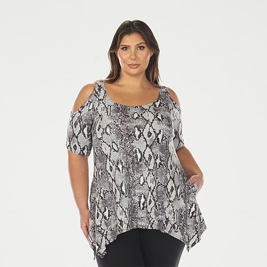 White Mark Plus Snake Print Womens Scoop Neck Short Sleeve Tunic Top