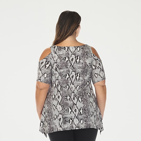 White Mark Plus Snake Print Womens Scoop Neck Short Sleeve Tunic Top