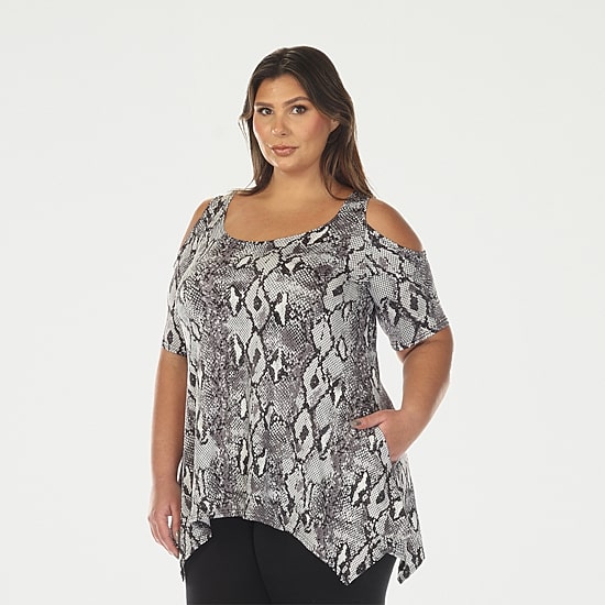 White Mark Plus Snake Print Womens Scoop Neck Short Sleeve Tunic Top