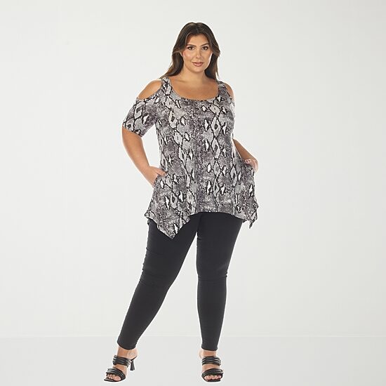 White Mark Plus Snake Print Womens Scoop Neck Short Sleeve Tunic Top