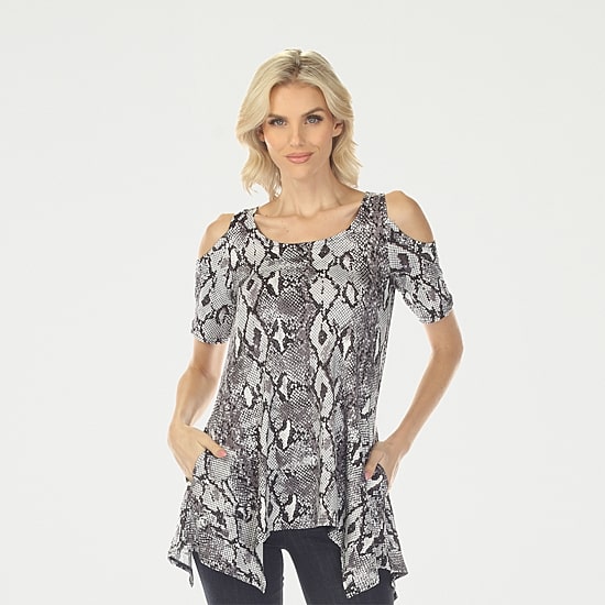 White Mark Snake Print Womens Scoop Neck Short Sleeve Tunic Top