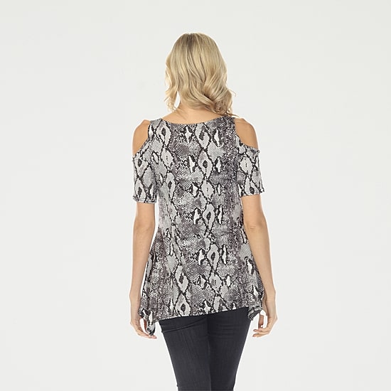 White Mark Snake Print Womens Scoop Neck Short Sleeve Tunic Top