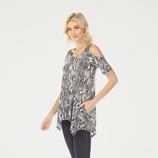 White Mark Snake Print Womens Scoop Neck Short Sleeve Tunic Top
