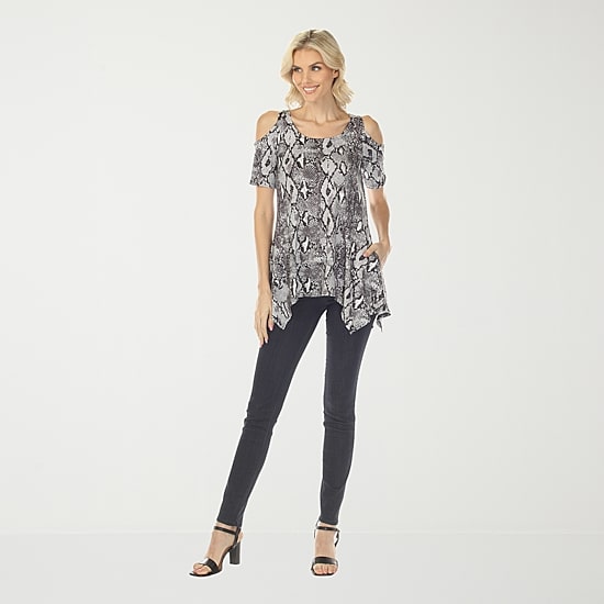 White Mark Snake Print Womens Scoop Neck Short Sleeve Tunic Top