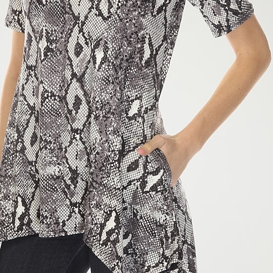 White Mark Snake Print Womens Scoop Neck Short Sleeve Tunic Top