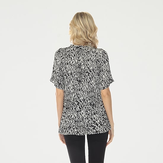 White Mark Printed Womens Split Tie Neck Short Sleeve Peplum Top