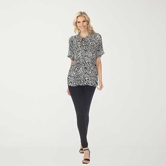 White Mark Printed Womens Split Tie Neck Short Sleeve Peplum Top