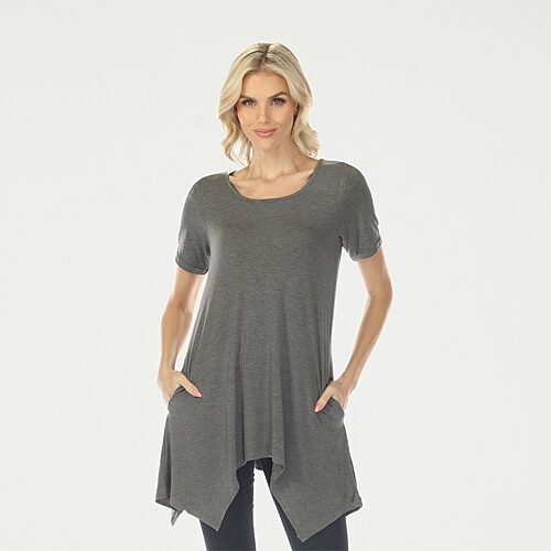 White Mark Swing Womens Scoop Neck Short Sleeve Tunic Top, X-large, Gray