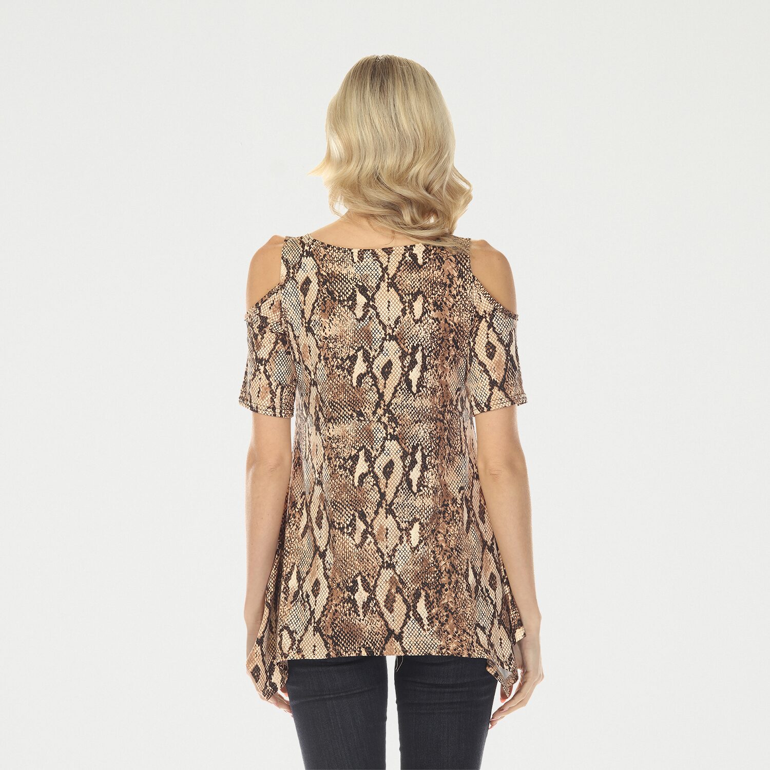 White Mark Snake Print Womens Scoop Neck Short Sleeve Tunic Top