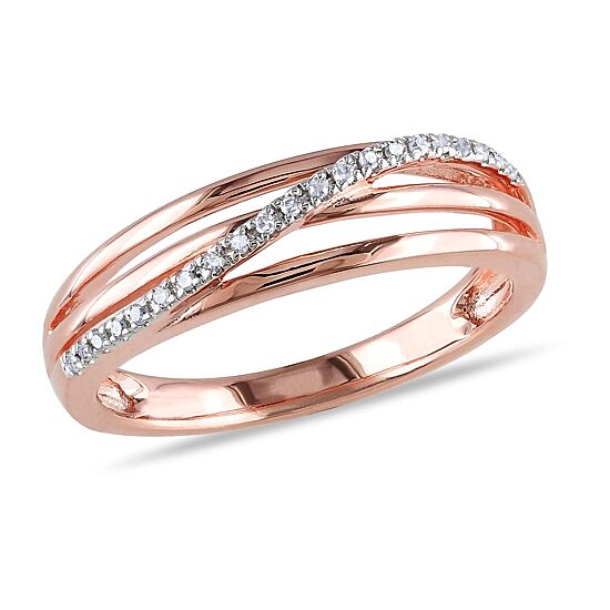 Womens 2MM Diamond Accent Natural White Diamond 18K Gold Over Silver Band