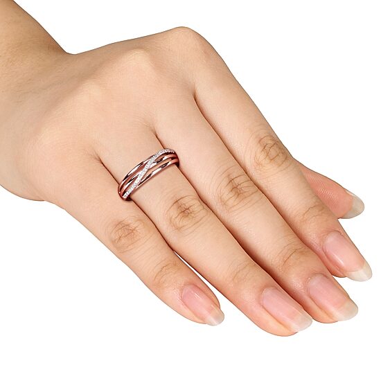 Womens 2MM Diamond Accent Natural White Diamond 18K Gold Over Silver Band