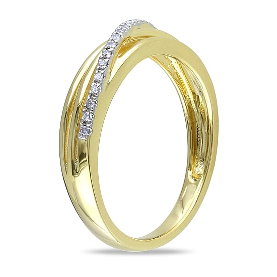 Womens 2MM Diamond Accent Natural White Diamond 18K Gold Over Silver Band