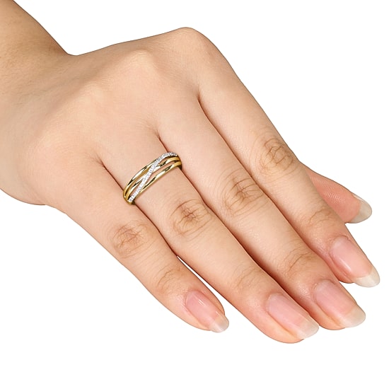 Womens 2MM Diamond Accent Natural White Diamond 18K Gold Over Silver Band