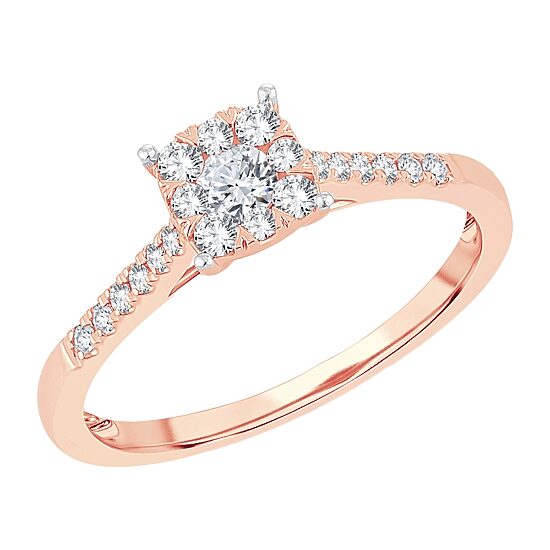 Womens 1/3 CT. T.W. Natural White Diamond 10K Rose Gold Cushion Engagement Ring
