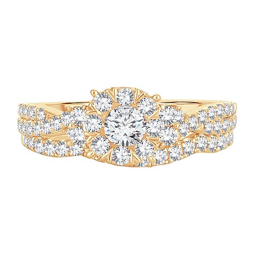 Modern Bride Womens 1 Ct. T.w. Natural White Diamond 14k Gold Round Bridal Set In Yellow