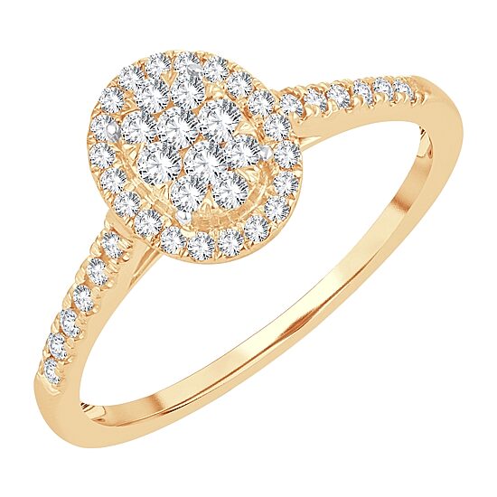 Womens 1/3 CT. T.W. Natural White Diamond 10K Gold Oval Side Stone Halo Engagement Ring