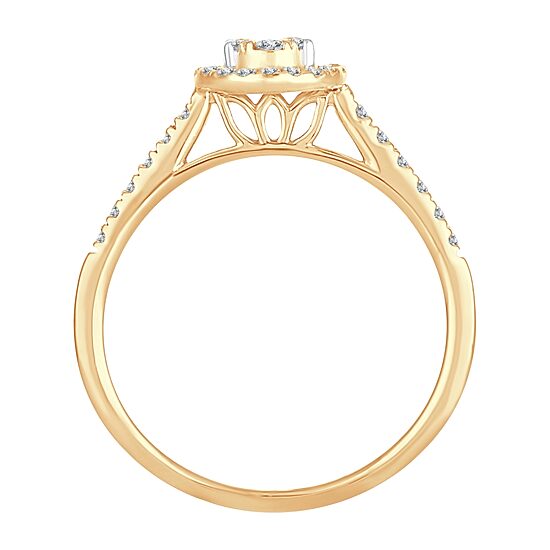 Womens 1/3 CT. T.W. Natural White Diamond 10K Gold Oval Side Stone Halo Engagement Ring