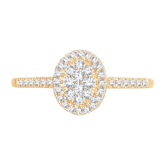 Womens 1/3 CT. T.W. Natural White Diamond 10K Gold Oval Side Stone Halo Engagement Ring