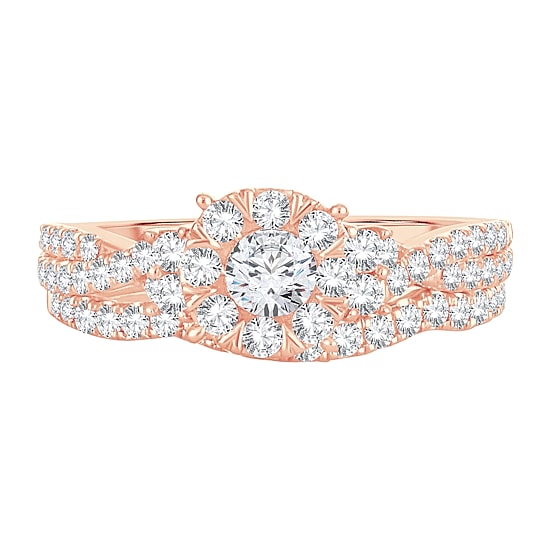 Womens 1 CT. T.W. Natural White Diamond 14K Rose Gold Round Bridal Set