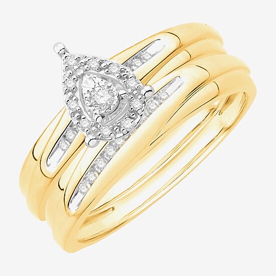 3PC His and Hers Trio Wedding Set Featuring 1/7 CT.T.W. Natural Diamond Womens Bridal Set and Mens Wedding Band in 10K or 14K Two Tone Gold