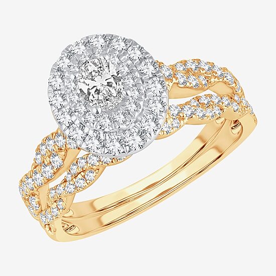 Womens 1 CT.T.W. Natural Diamond 10K or 14K Gold Oval Halo Bridal Set