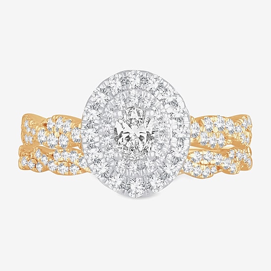Womens 1 CT.T.W. Natural Diamond 10K or 14K Gold Oval Halo Bridal Set