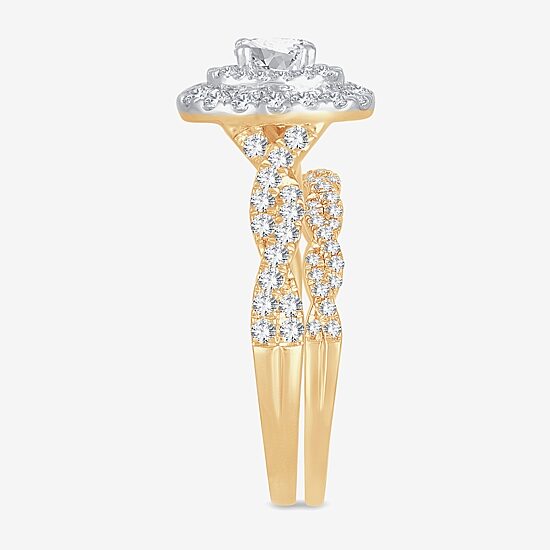 Womens 1 CT.T.W. Natural Diamond 10K or 14K Gold Oval Halo Bridal Set