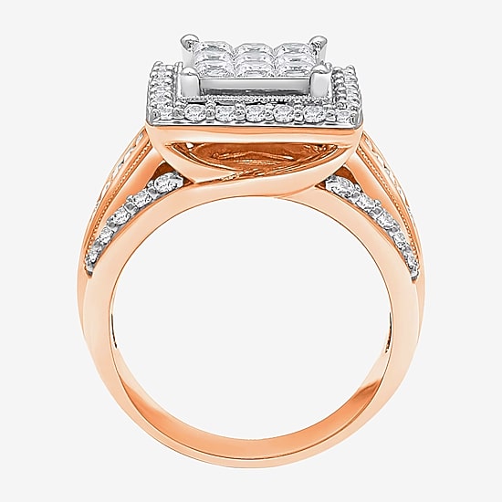 Womens 2 CT. T.W. Natural White Diamond 10K Gold Halo Engagement Ring