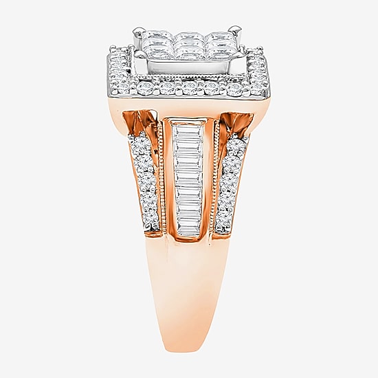 Womens 2 CT. T.W. Natural White Diamond 10K Gold Halo Engagement Ring