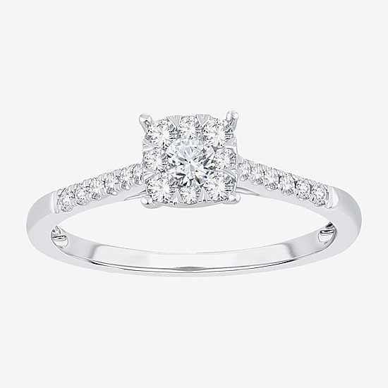 Womens 1/3 CT. T.W. Natural White Diamond 10K Gold Cushion Side Stone Halo Engagement Ring