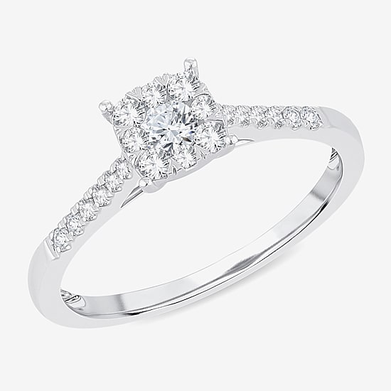 Womens 1/3 CT. T.W. Natural White Diamond 10K Gold Cushion Side Stone Halo Engagement Ring