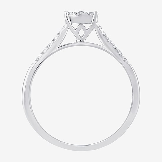 Womens 1/3 CT. T.W. Natural White Diamond 10K Gold Cushion Side Stone Halo Engagement Ring