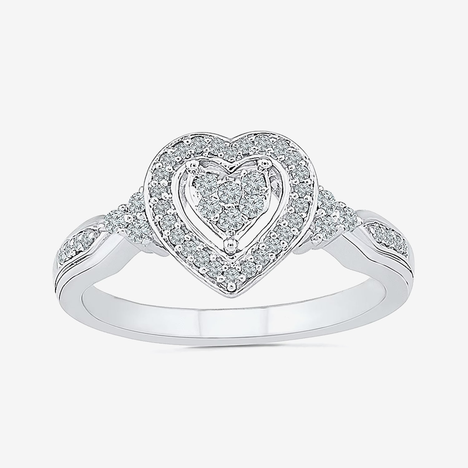 Womens 1/5 CT. Natural White Diamond Sterling Silver Heart Side Stone Halo Engagement Ring
