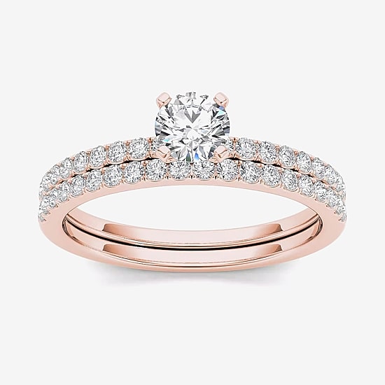 3/4 CT.T.W. Natural Diamond 14K Rose Gold Bridal Ring Set