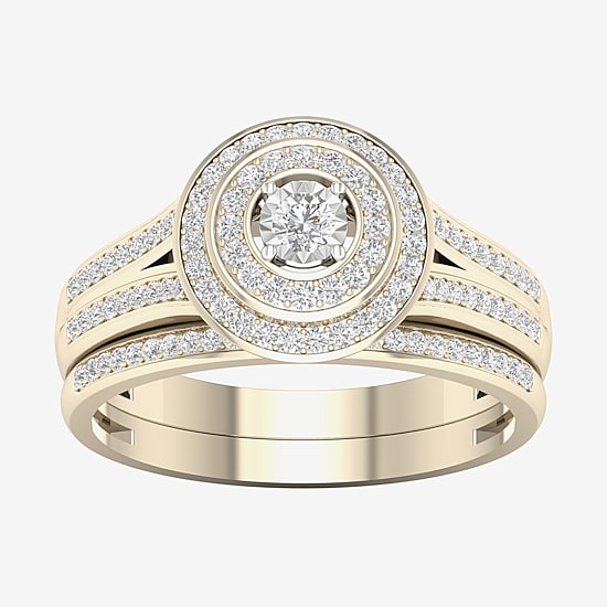Womens 1/3 CT. T.W. Natural White Diamond 10K Gold Round Side Stone Halo Bridal Set