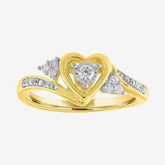 Promise My Love Womens 1/6 CT. T.W. Natural Diamond 10K Gold Heart Promise Ring