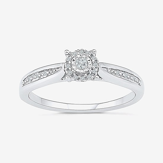 Promise My Love Womens Diamond Accent Natural White Diamond Sterling Silver Round Side Stone Halo Promise Ring