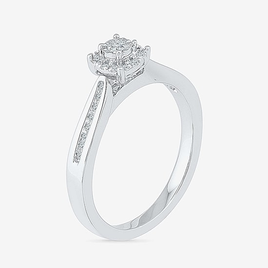 Promise My Love Womens Diamond Accent Natural White Diamond Sterling Silver Round Side Stone Halo Promise Ring