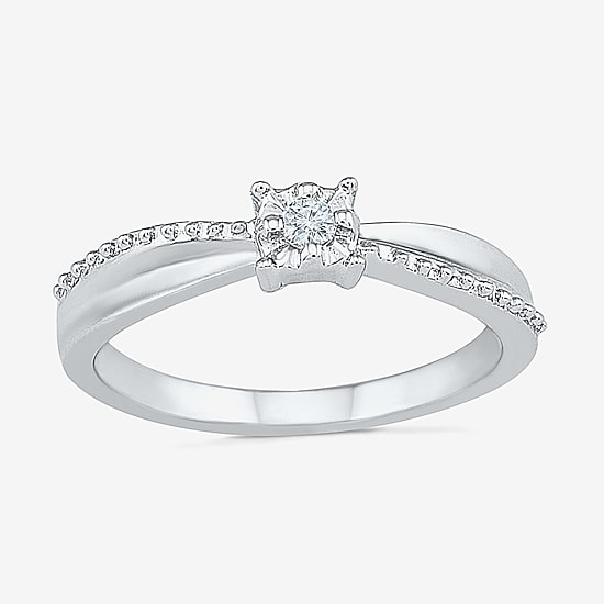 Promise My Love Womens Diamond Accent Natural White Diamond Sterling Silver Round Promise Ring