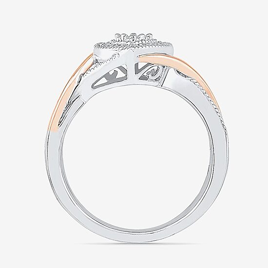 Promise My Love Womens Diamond Accent Natural White Diamond 10K Gold Over Silver Heart Crossover Side Stone Promise Ring