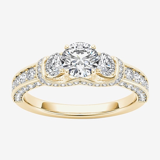 Love Lives Forever Womens 1 1/5 CT. T.W. Natural White Diamond 14K Gold Round 3-Stone Engagement Ring