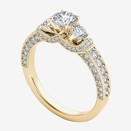 Love Lives Forever Womens 1 1/5 CT. T.W. Natural White Diamond 14K Gold Round 3-Stone Engagement Ring
