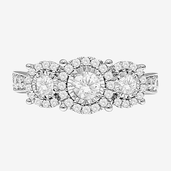 (I / SI2) Love Lives Forever Womens 1 CT. T.W. Lab Grown White Diamond 10K or 14K White Gold Round 3-Stone Engagement Ring