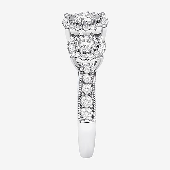 (I / SI2) Love Lives Forever Womens 1 CT. T.W. Lab Grown White Diamond 10K or 14K White Gold Round 3-Stone Engagement Ring