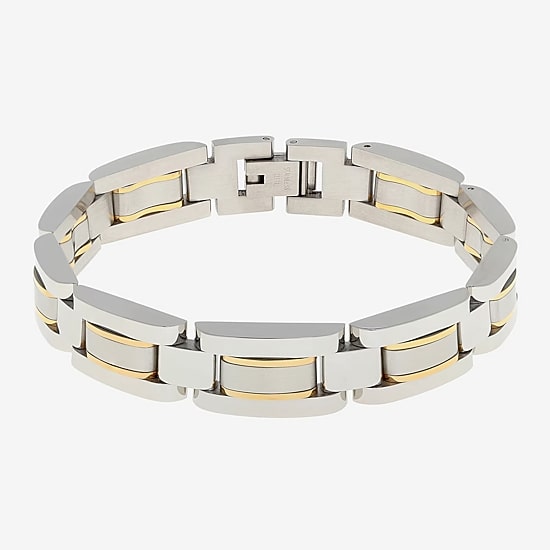 Mens Stainless Steel with Gold-Tone IP Link Bracelet