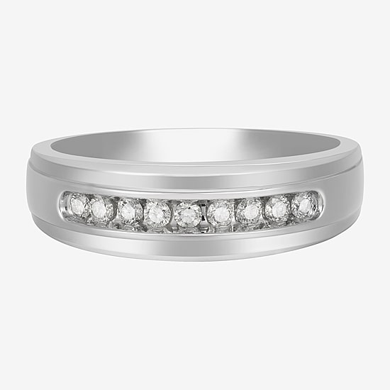 Mens 7MM 1/4 CT. T.W. Natural White Diamond 10K Gold Wedding Band